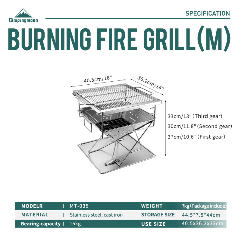 Camping Moon 20X13In Fire Pit Grill MT-035