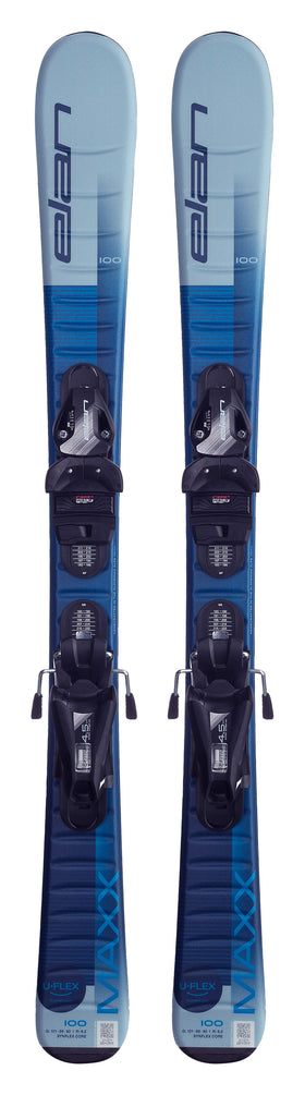 Elan Maxx Blue Junior Skis + EL 4.5 / EL 7.5 GW Bindings - Kids' - upright full-length topsheet