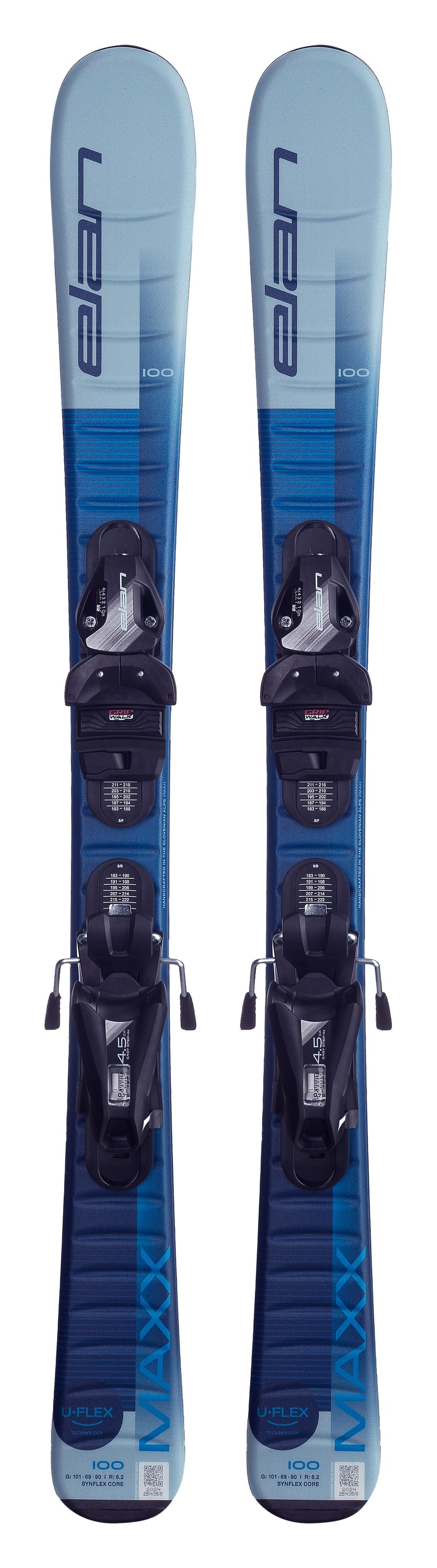 Elan Maxx Blue Junior Skis + EL 4.5 / EL 7.5 GW Bindings - Kids' - upright full-length topsheet