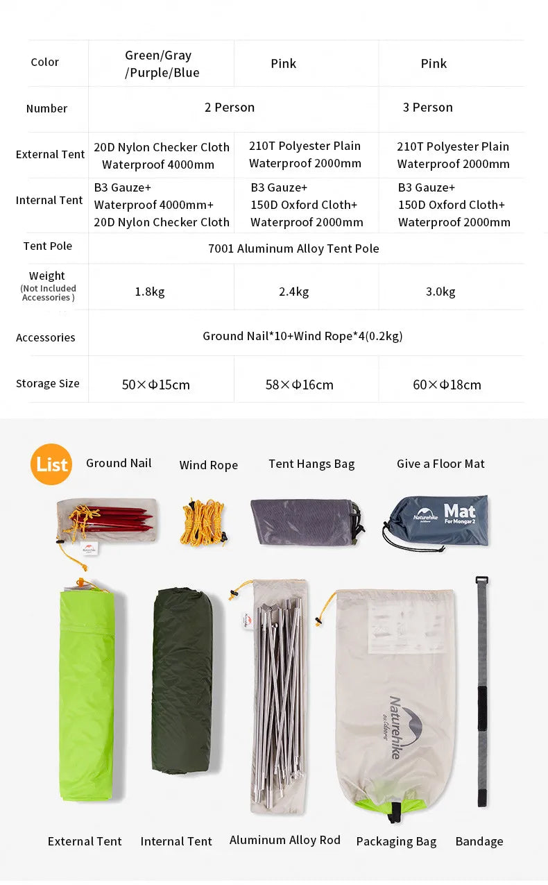 Naturehike Mongar Ultralight 2 Person Tent