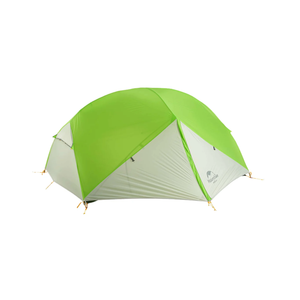 A green and gray Naturehike Mongar Ultralight 2 Person Tent with a dome shape, showcasing the tent's skeleton, made from aluminum alloy, and silicone-coated material.