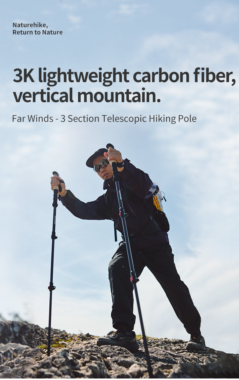 Naturehike Far Wind™ Three-section Telescopic Carbon Trekking Pole (2pcs) (2026)
