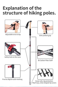 Naturehike Far Wind™ Three-section Telescopic Carbon Trekking Pole (2pcs)