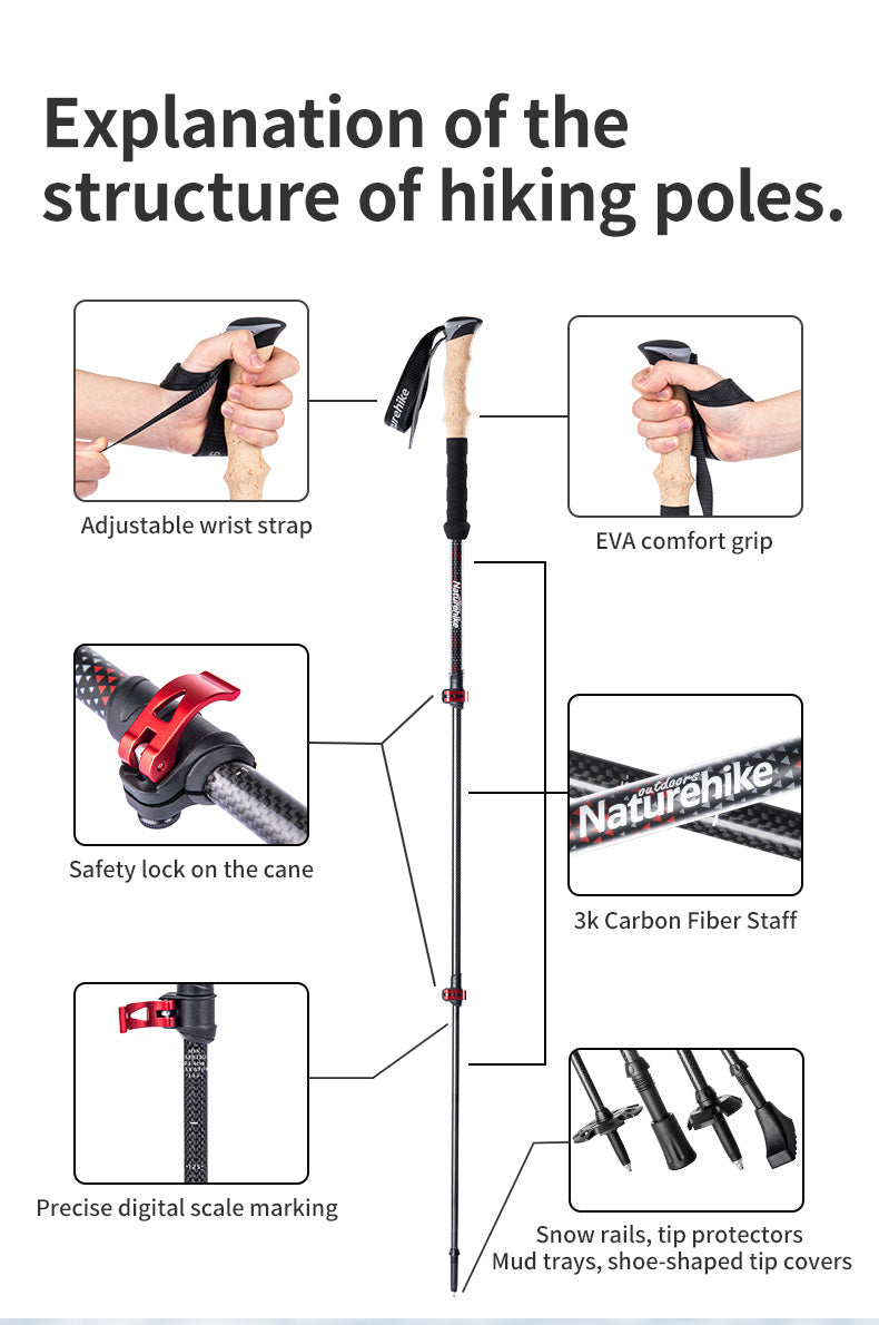 Naturehike Far Wind™ Three-section Telescopic Carbon Trekking Pole (2pcs) (2026)