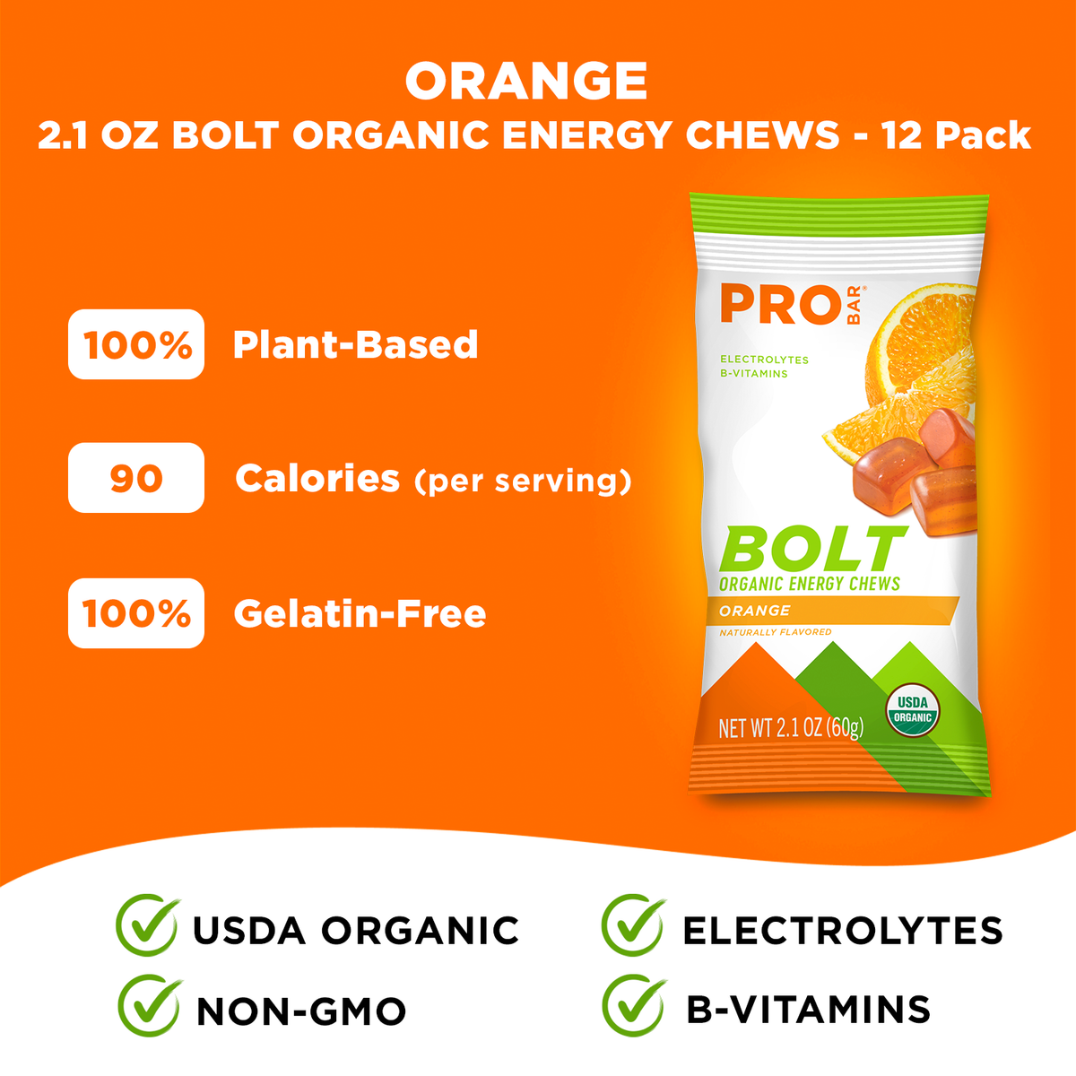 Probar Bolt Organic Energy Chews - Orange (12 x 60 g)
