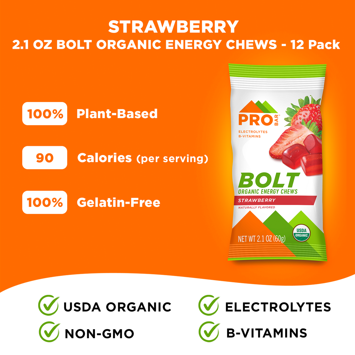 Probar Bolt Organic Energy Chews - Strawberry (12 x 60 g)