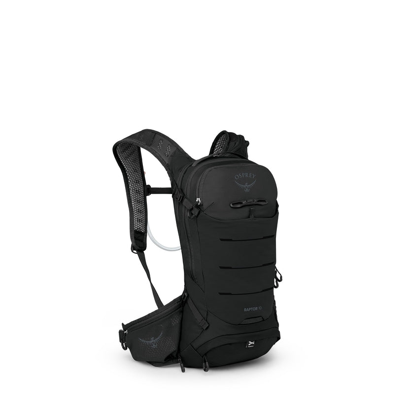 Osprey Raptor 10 mountain bike hydration pack in Black, white-background side view