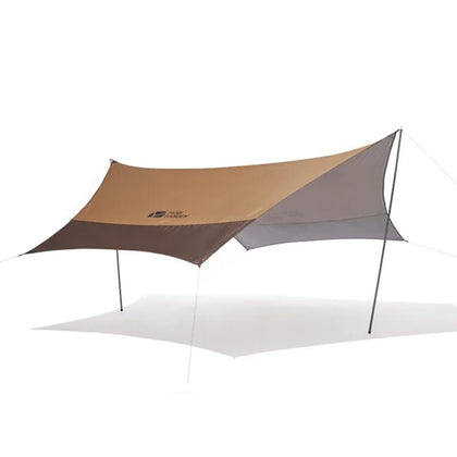 A brown and gray Mobi Garden tarp set up outdoors with a classic eave design, supported by 25MM thickened iron poles.