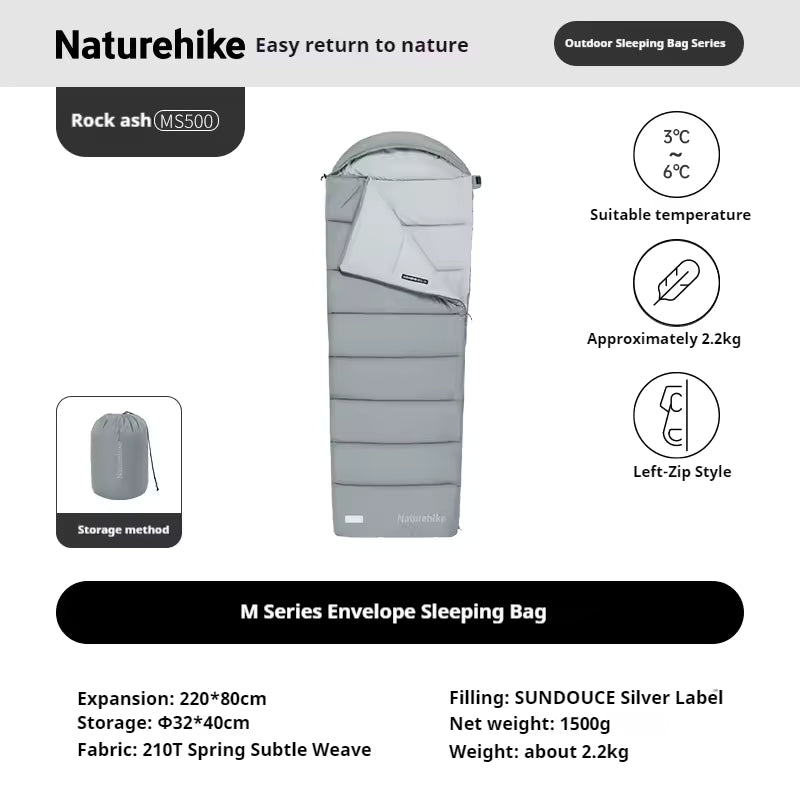 Naturehike Warmy MS500 Hooded Square Sleeping Bag Gray