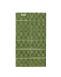 A green folding mat with a geometric pattern, designed for outdoor use.