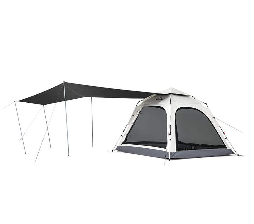 Camping tent with black mesh walls on a white background