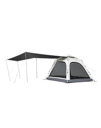 Camping tent with black mesh walls on a white background