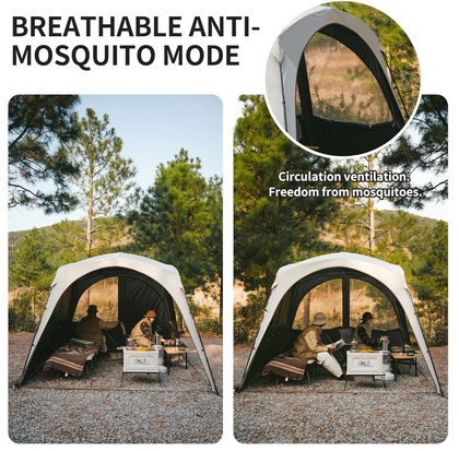 Camping tent with mosquito netting in a natural setting