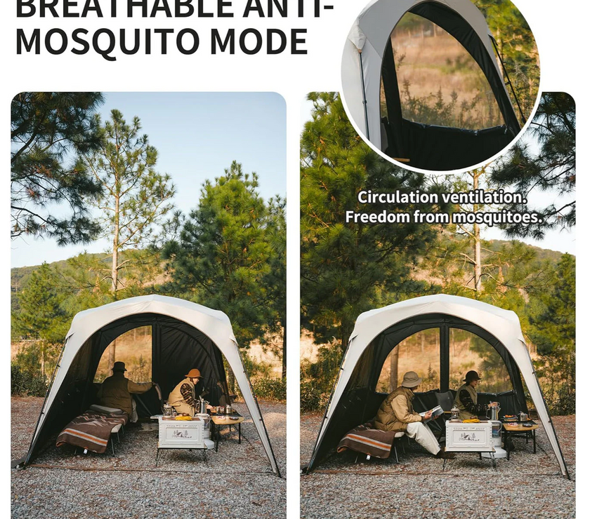 Camping tent with mosquito netting in a natural setting