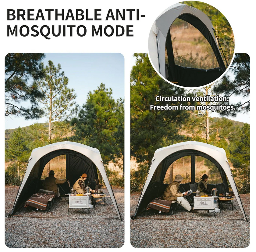 Camping tent with mosquito netting in a natural setting