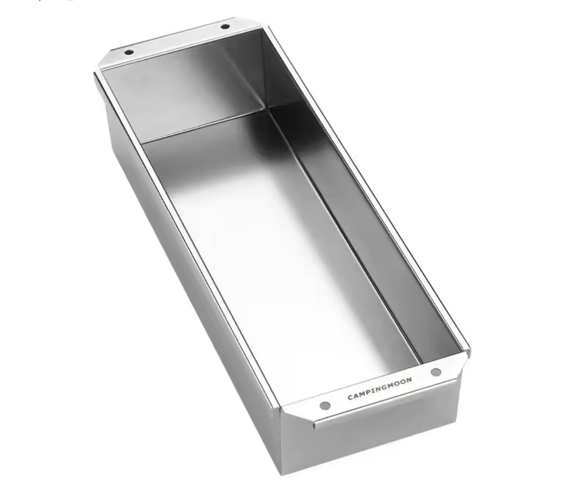 Stainless steel sink trough on a white background