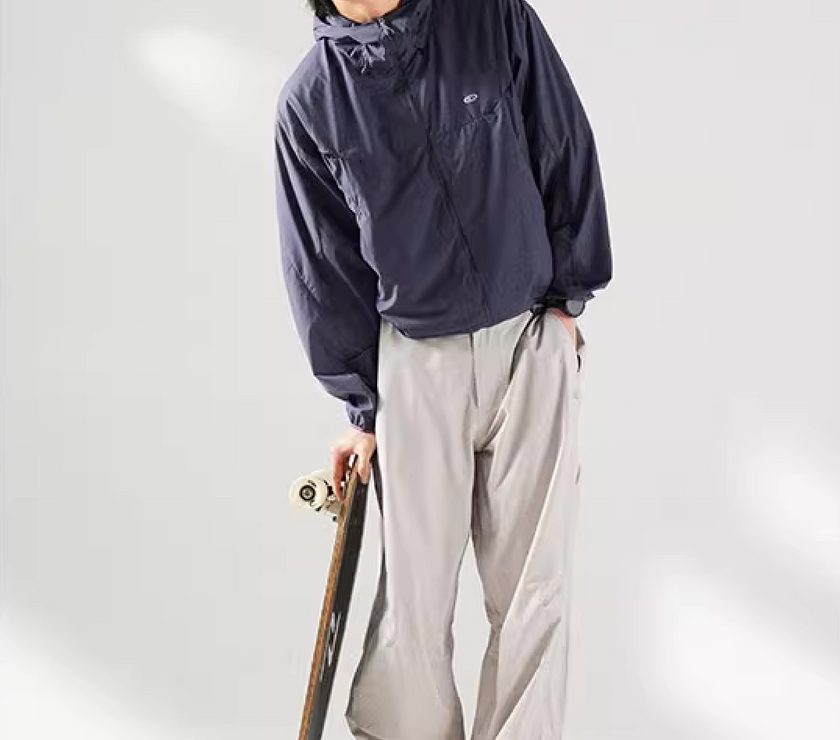 Blue Basic Hooded Sun Protection Jacket