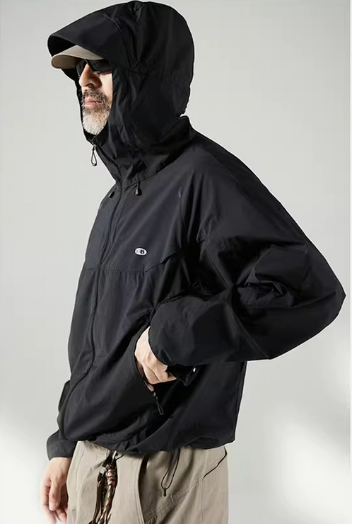Blue Basic Hooded Sun Protection Jacket