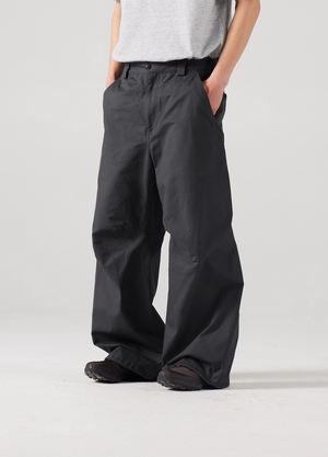 Blue Cotton Wide Leg Curved Knife Men's Pants