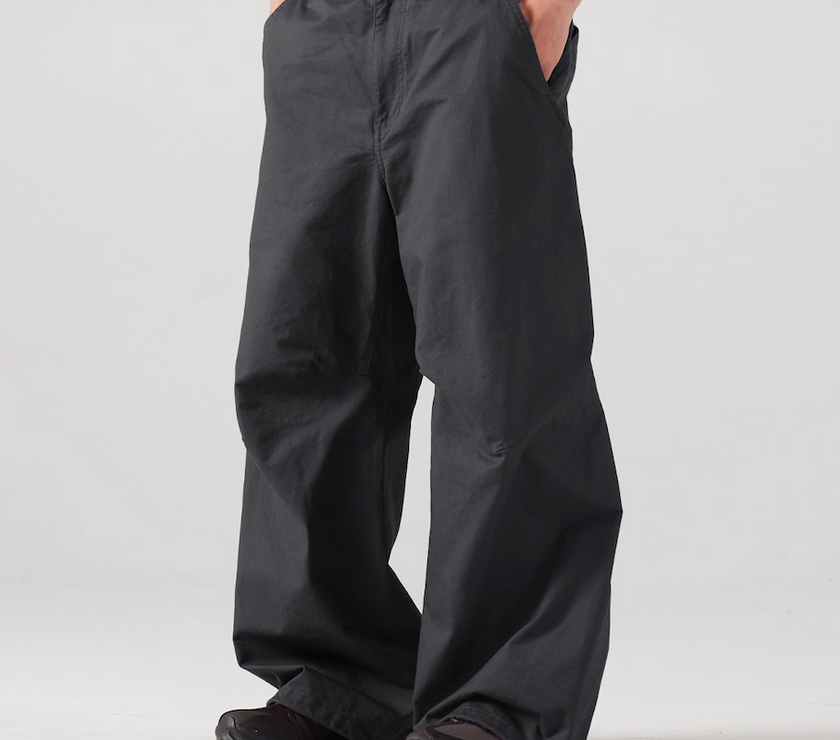 Blue Cotton Wide Leg Curved Knife Men's Pants