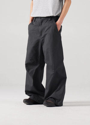 Blue Cotton Wide Leg Curved Knife Men's Pants