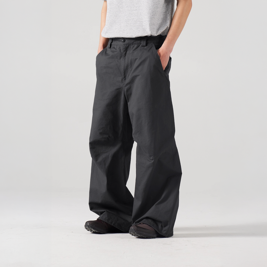 Blue Cotton Wide Leg Curved Knife Men's Pants