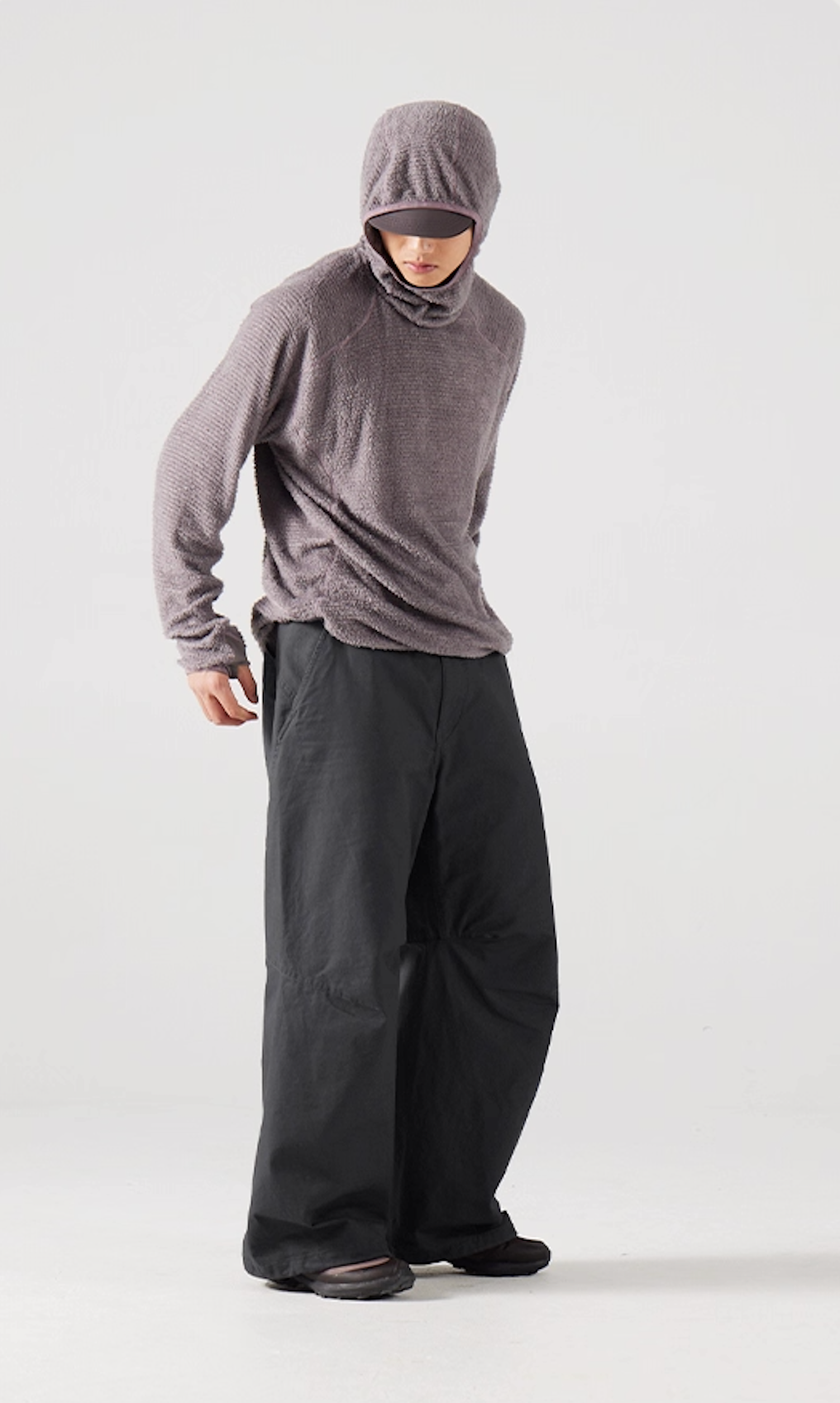 Blue Cotton Wide Leg Curved Knife Men's Pants