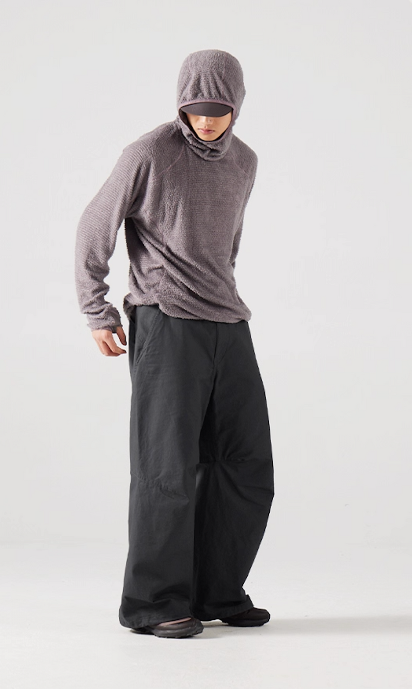 Blue Cotton Wide Leg Curved Knife Men's Pants