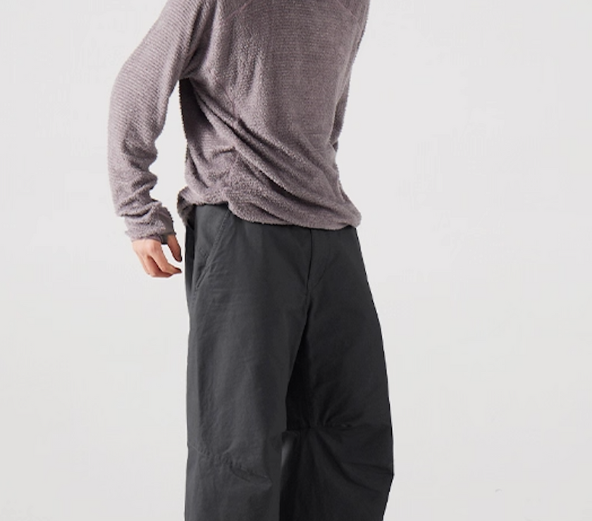 Blue Cotton Wide Leg Curved Knife Men's Pants