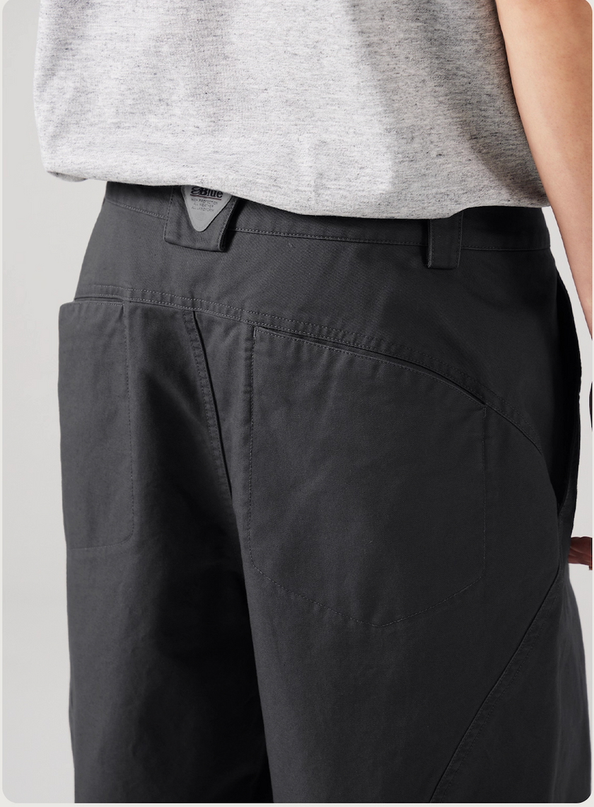 Blue Cotton Wide Leg Curved Knife Men's Pants