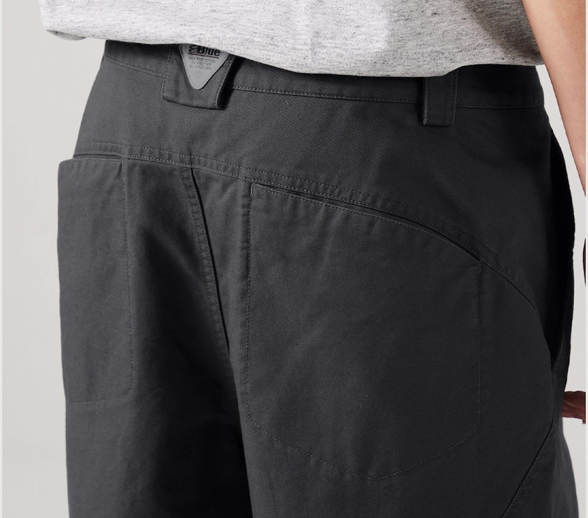 Blue Cotton Wide Leg Curved Knife Men's Pants