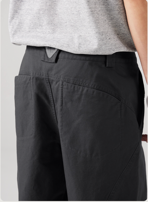 Blue Cotton Wide Leg Curved Knife Men's Pants