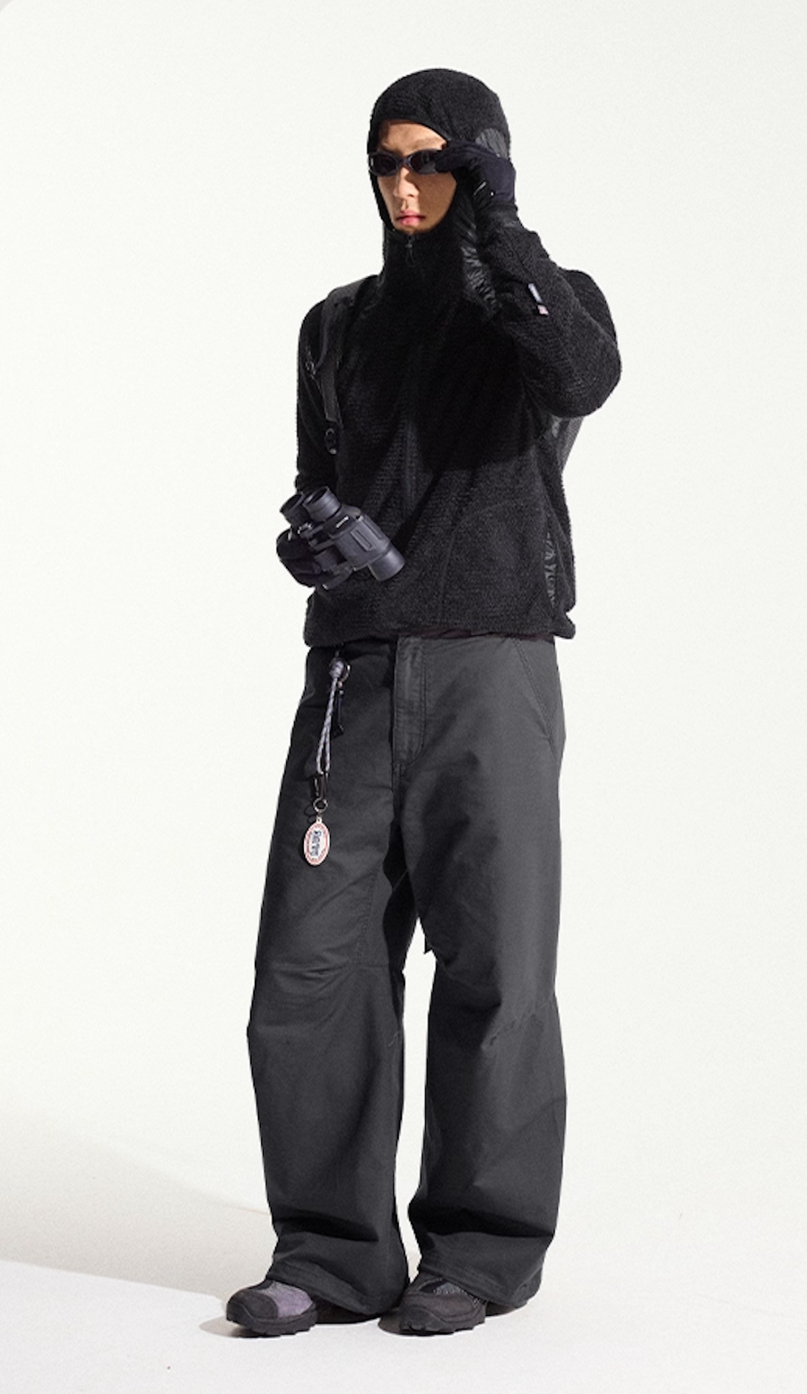 Blue Cotton Wide Leg Curved Knife Men's Pants