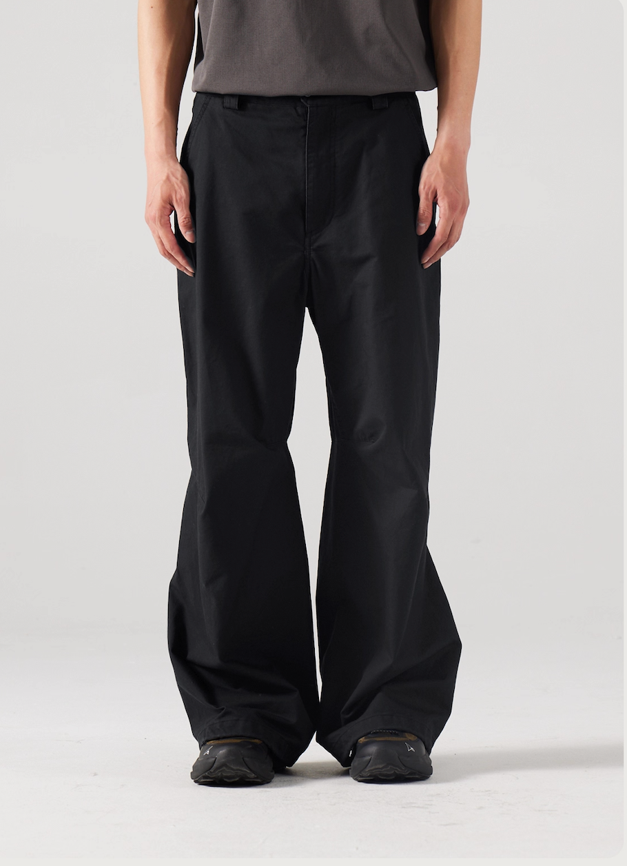 Blue Cotton Wide Leg Curved Knife Men's Pants