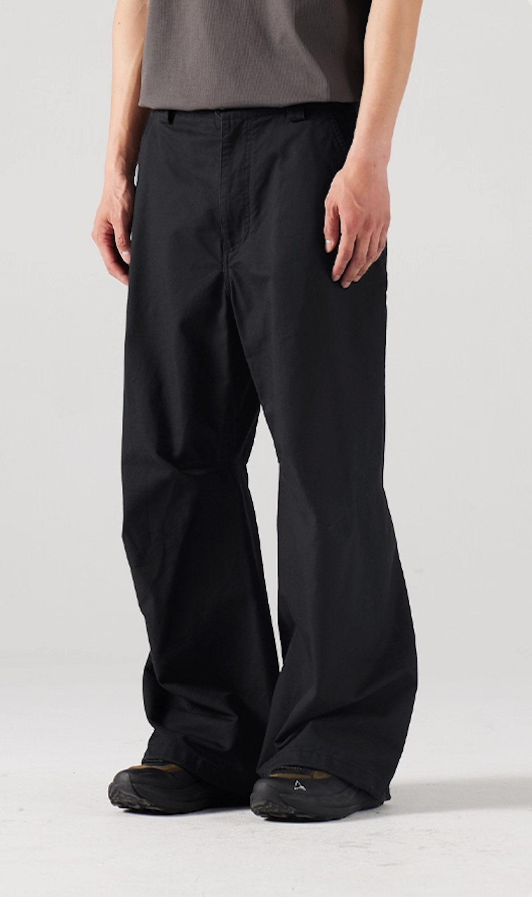 Blue Cotton Wide Leg Curved Knife Men's Pants