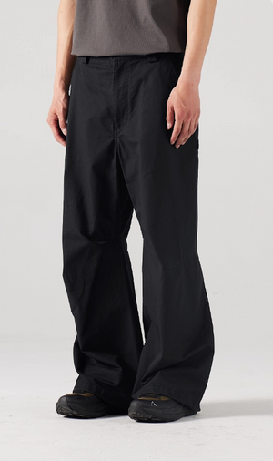 Blue Cotton Wide Leg Curved Knife Men's Pants