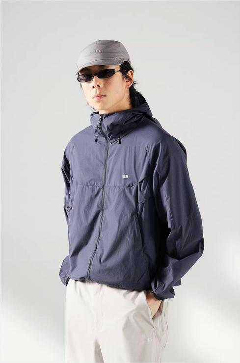 Blue Basic Hooded Sun Protection Jacket