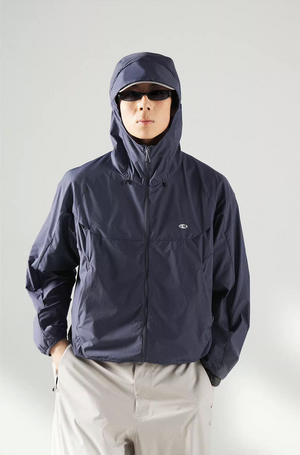 Blue Basic Hooded Sun Protection Jacket