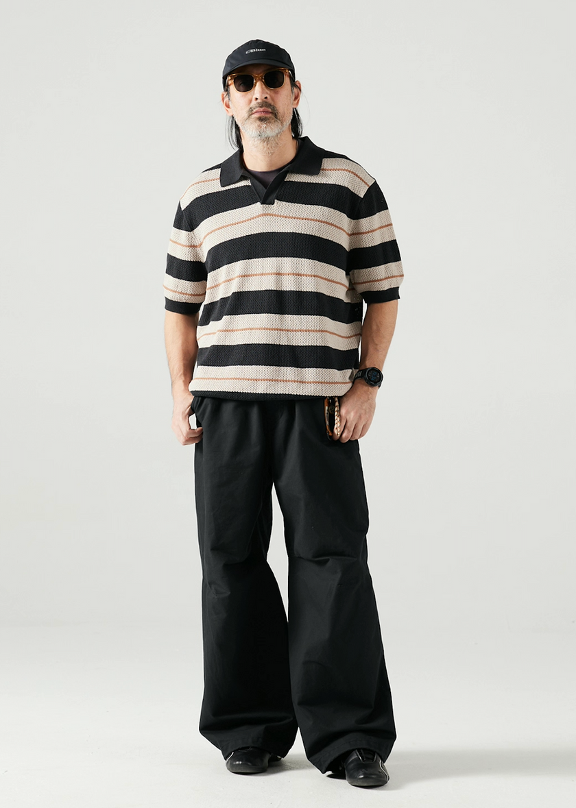 Blue Cotton Wide Leg Curved Knife Men's Pants