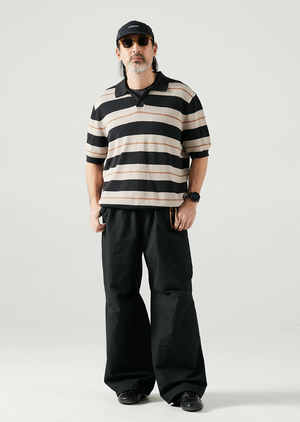 Blue Cotton Wide Leg Curved Knife Men's Pants