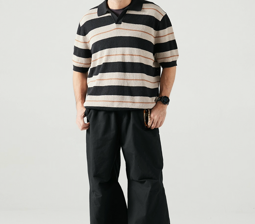 Blue Cotton Wide Leg Curved Knife Men's Pants