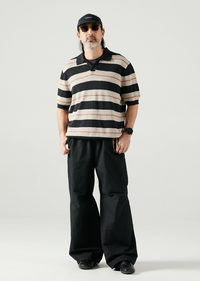 Blue Cotton Wide Leg Curved Knife Men's Pants