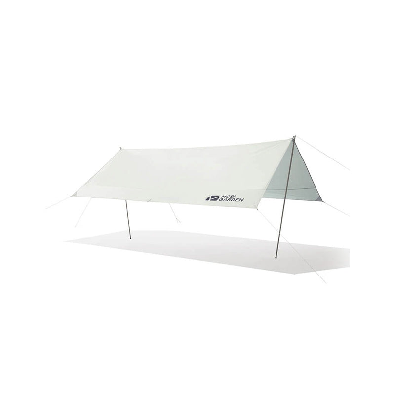 A white Mobi Garden medium-sized dome tarp with silver coated edges set up outdoors.