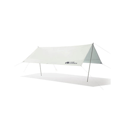 A white Mobi Garden medium-sized dome tarp with silver coated edges set up outdoors.