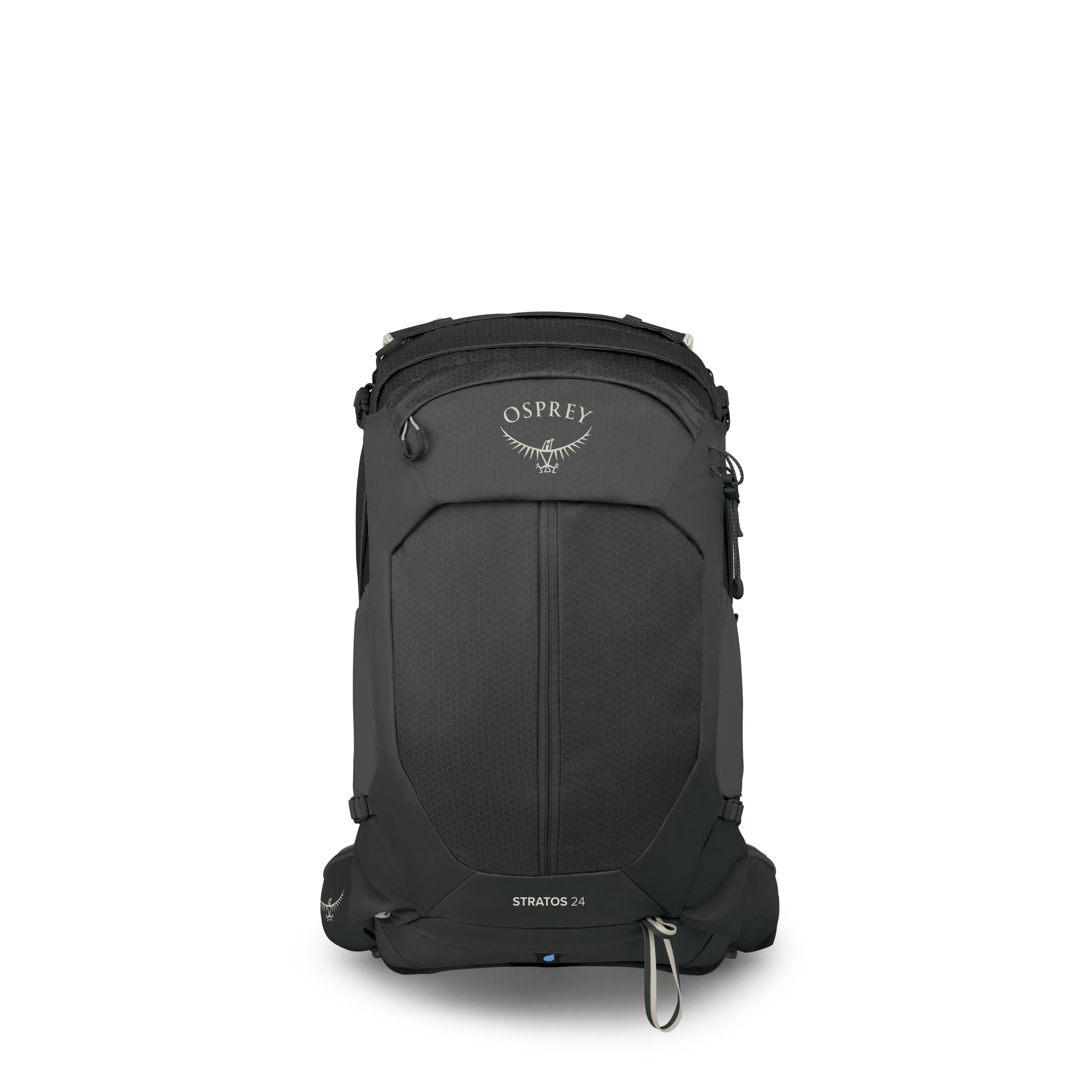 Osprey Stratos 24 ventilated hiking backpack front view in Raven Black