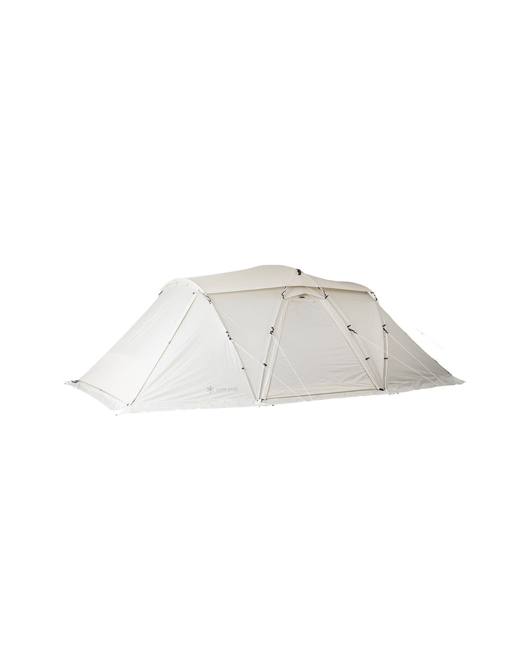 Snow Peak Land Nest Shelter TP-259 in ivory, fully closed and pitched, three-quarter studio view