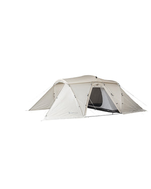 Snow Peak Land Nest Shelter TP-259 ivory, front wing staked down as a porch, inner tent visible