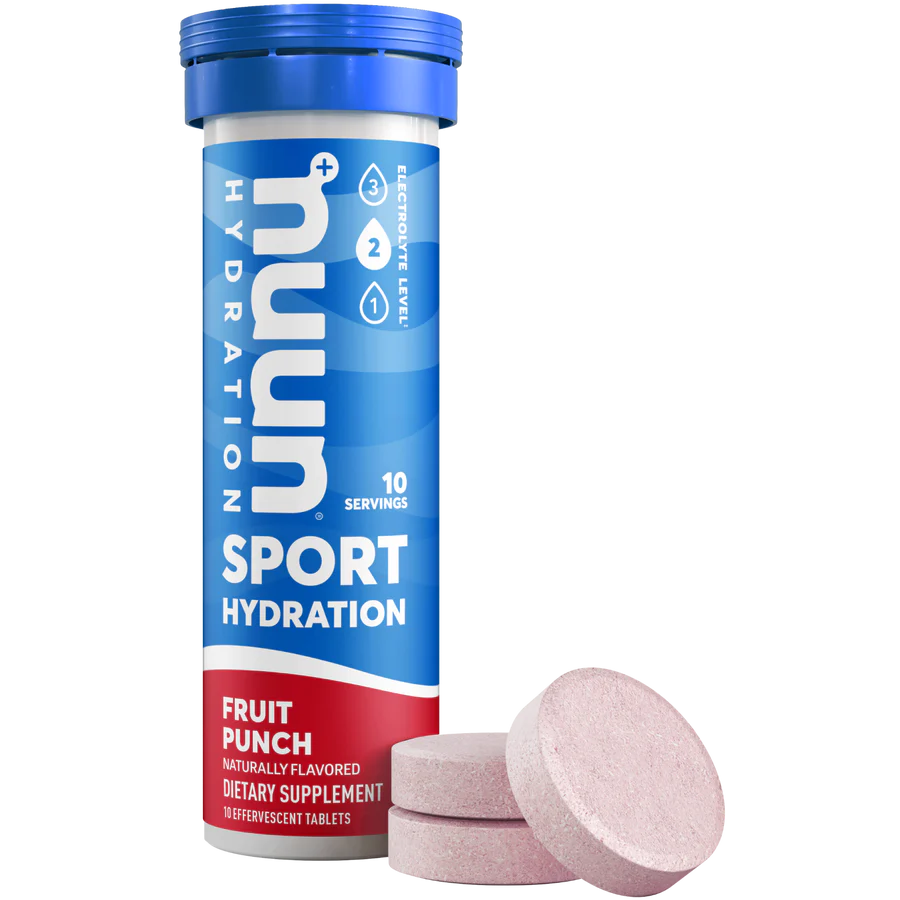 Nuun Sport electrolyte tablets Fruit Punch tube with tablets