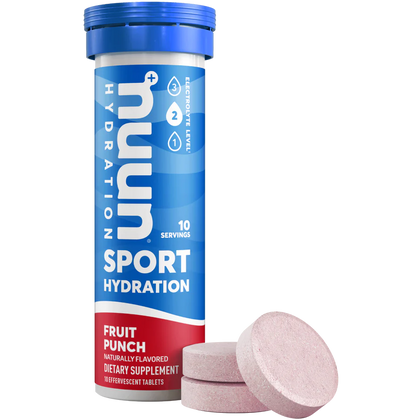 Nuun Sport electrolyte tablets Fruit Punch tube with tablets