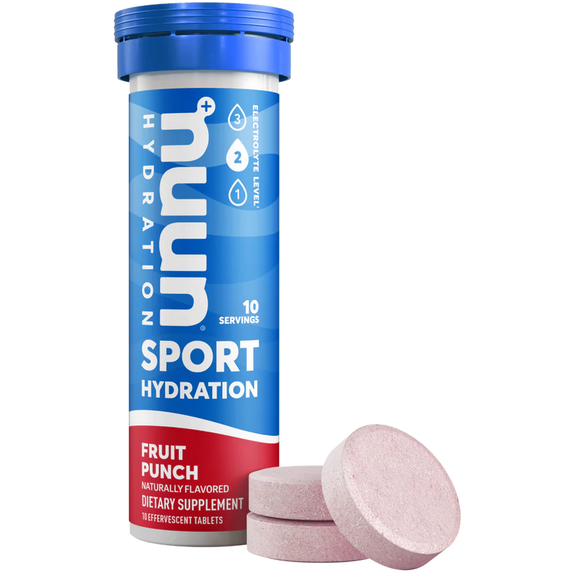 Nuun Sport electrolyte tablets Fruit Punch tube with tablets